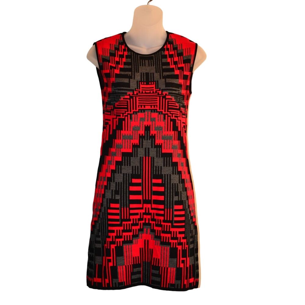 RVN S NWOT Dress Sheath Royal Black Red Grey Geometric Illusion Cocktail Y2K